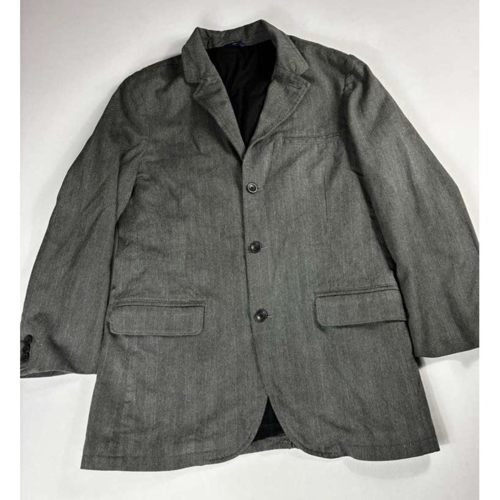GAP Wool Blend Pea Coat Jacket Men's Large Gray Herringbone Button Front